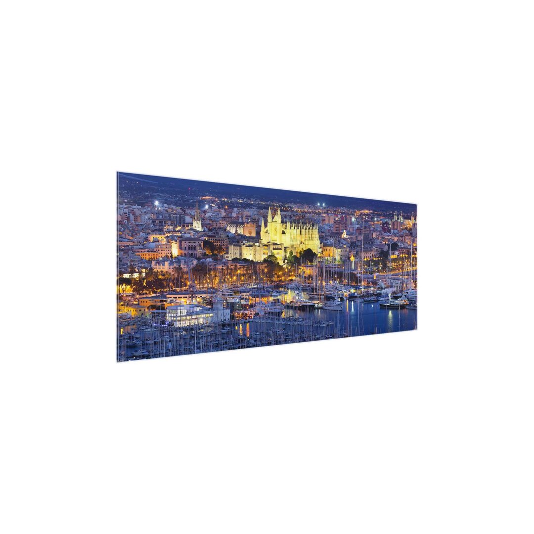 Glasbild Palma De Mallorca Stadt Skyline und Hafen Panorama Horizontal