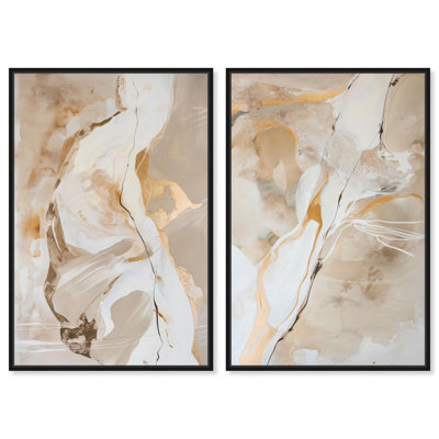 Golden Luxe Abstract Pair Set Canvas Neutral Abstract Art by Art Remedy