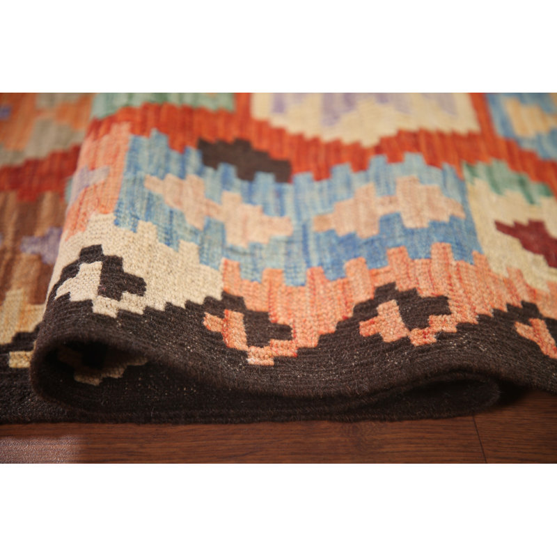 Geometric Kilim Reversible Wool Area Rug 5x6