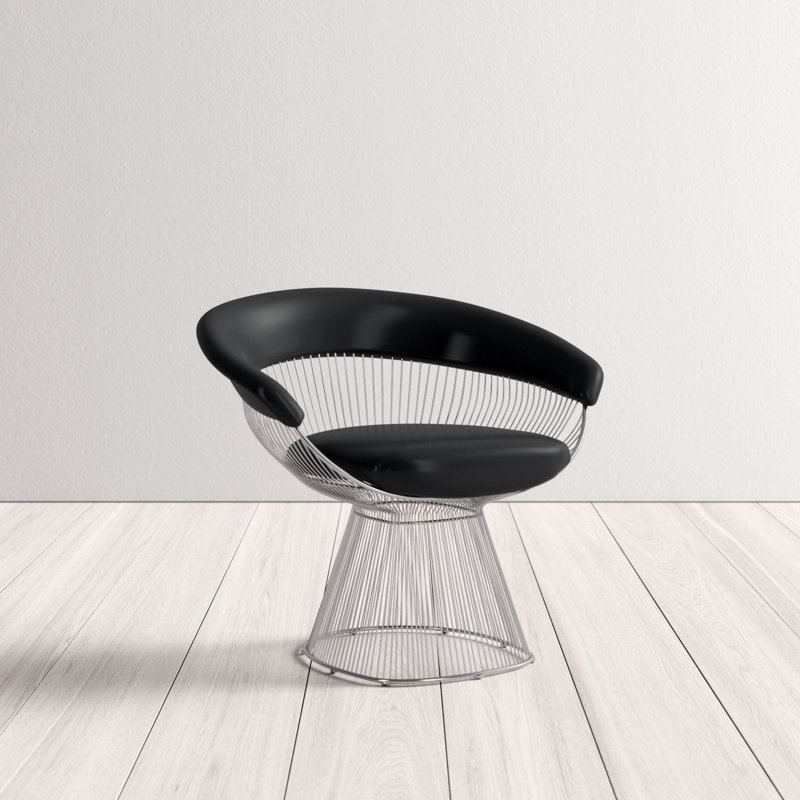 Fauteuil d'appoint en simili-cuir noir moderne Pangea Home Fern avec base en fil métallique argenté - Fauteuil contemporain pour le salon ou la salle à manger