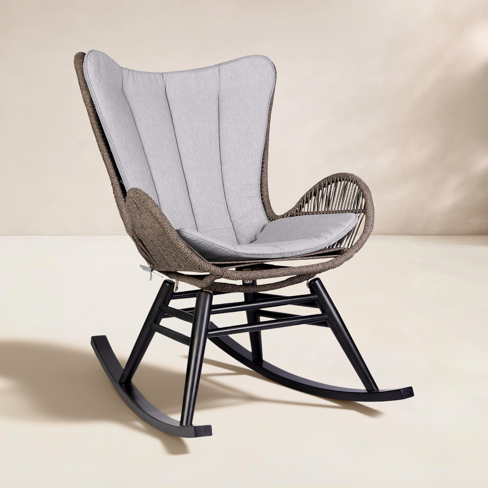 Cabane Eucalyptus Patio Rocking Chair, Gray/Black