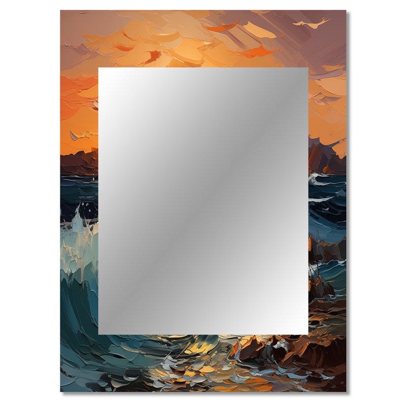 Orange Teal Lyrical Abstraction Lyrical Sunset - Lyrical Abstraction Decorative Mirror, Modern Wall Mirror, Printed Metal Art