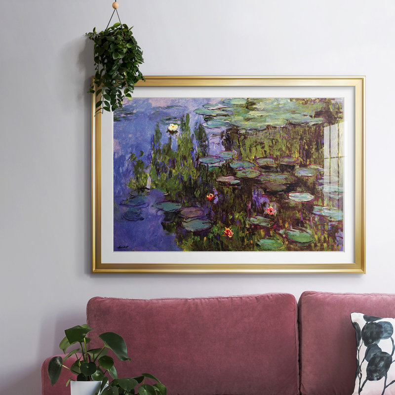 Jardins encadrés sur papier par Claude Monet, Or, H 30 po x l 44 po x P 1,5 po