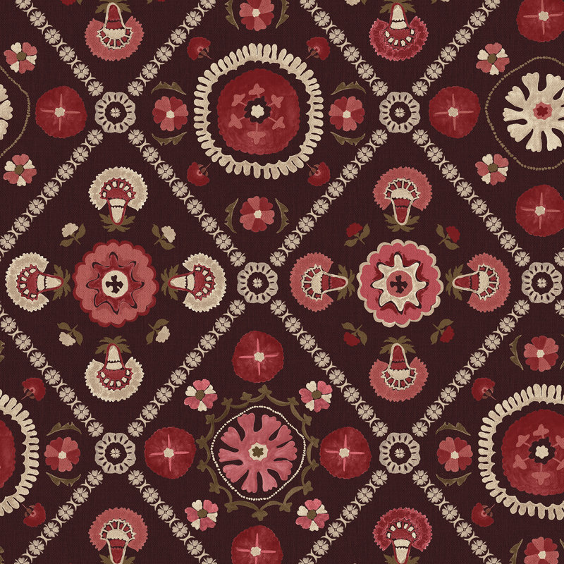 Joules Festival Floral Trellis Cream Wallpaper, Red