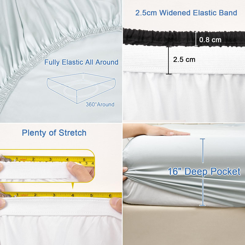 PHF 100% Rayon Derived from Bamboo Fitted Sheet, 16" Deep Pocket,2.5cm Wider Strong Elastic Easy Fit, Breathable Silky Soft Skin-Friendly for Hot Sleeper