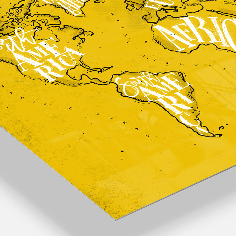 Carte du monde-impression d’art graphique, H 30 po x l 40 po x 1,5 po, Métal