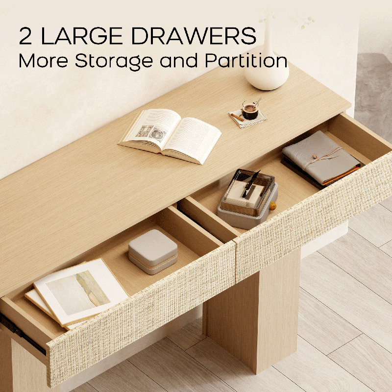 45.1'' Console Table with 2 Rattan Design Drawer, Narrow Entryway Table