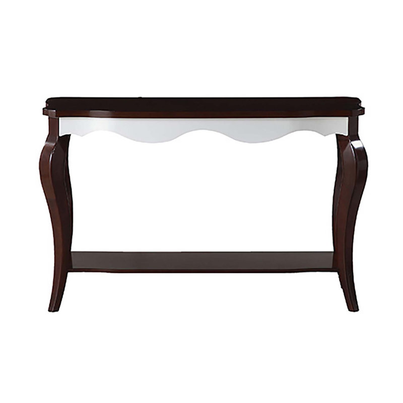 Table de canapé en noyer et blanc avec pieds cabriole