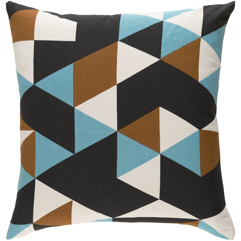 Trudy Geometric Cotton Throw Pillow, Polyester/Polyfill, Blue/ Yellow/ Gray