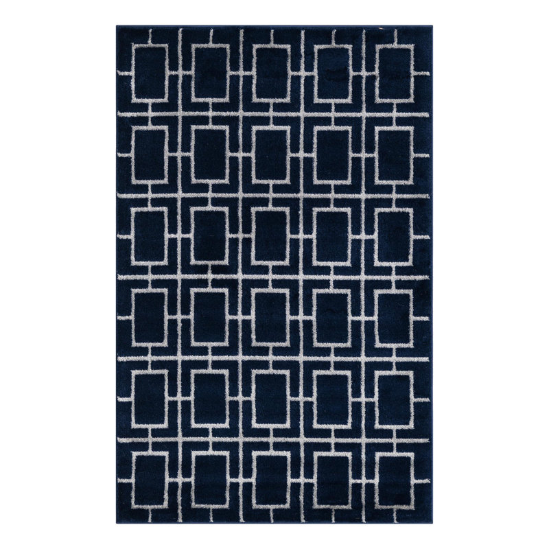 Tapis bleu marine / argent Glam, Rectangle 3 pi 1 po x 5 pi 3 po