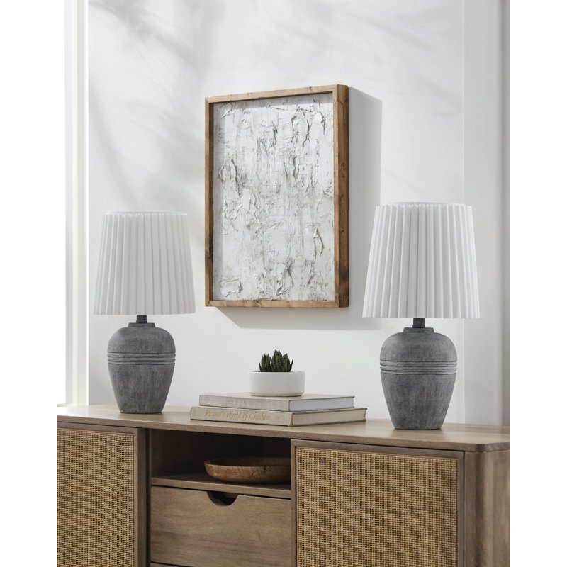 Lampe de table Lakemoore, Base grise / abat-jour blanc