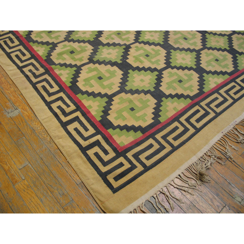 Antique Tribal Geometric Large Long and Narrow Size Indian Flatweave Dhurrie Rug