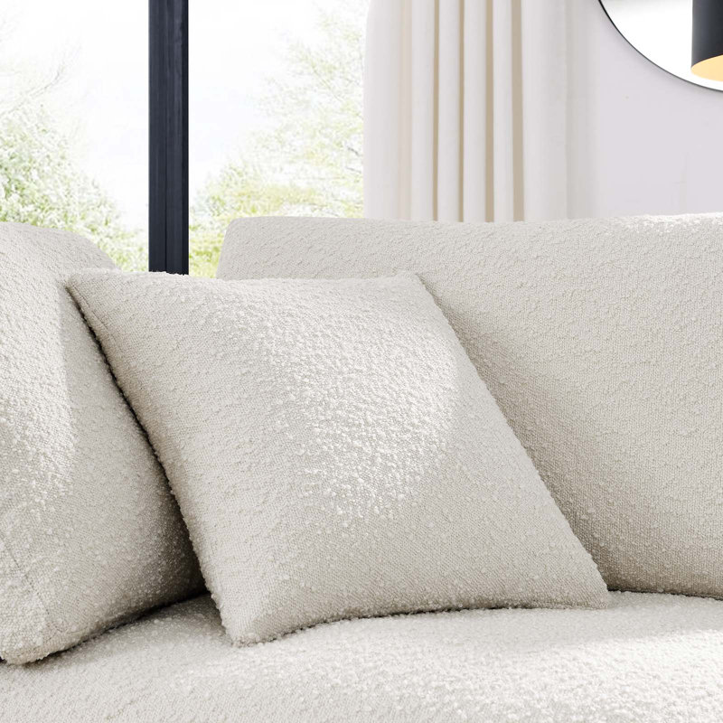 Ivory Boucle Fabric Overstuffed Corner Chair with Down Filling