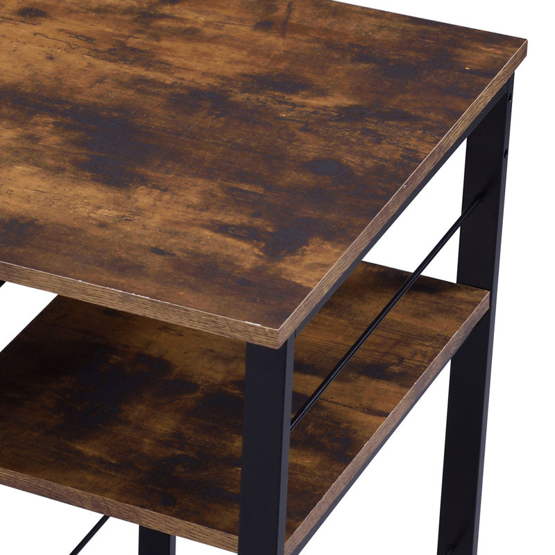 Bureau rectangulaire avec placage en chêne vieilli et base en métal noir avec 2 tablettes et 2 niveaux, Black