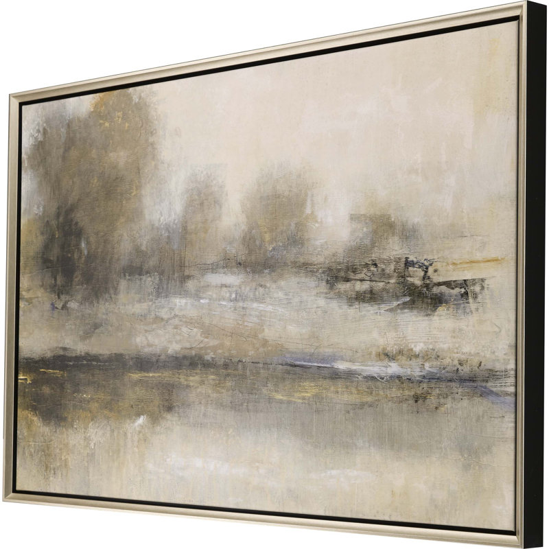 Neutral Abstract Landscape with Silver Floater Frame