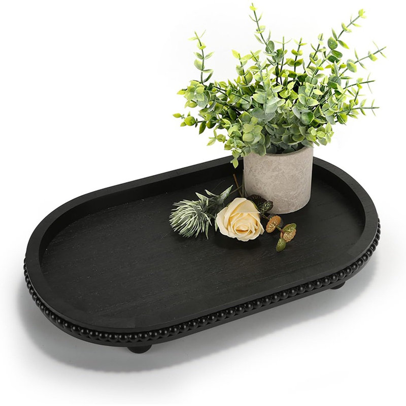 Plateau décoratif en bois, plateau ovale perlé pour table basse, plateau de service rustique pour salon et cuisine