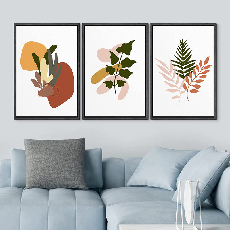 «Abstract Style», ensemble de 3 impressions sur toile à cadre flottant, Noir, H 36 po x l 72 po x P 1,5 po