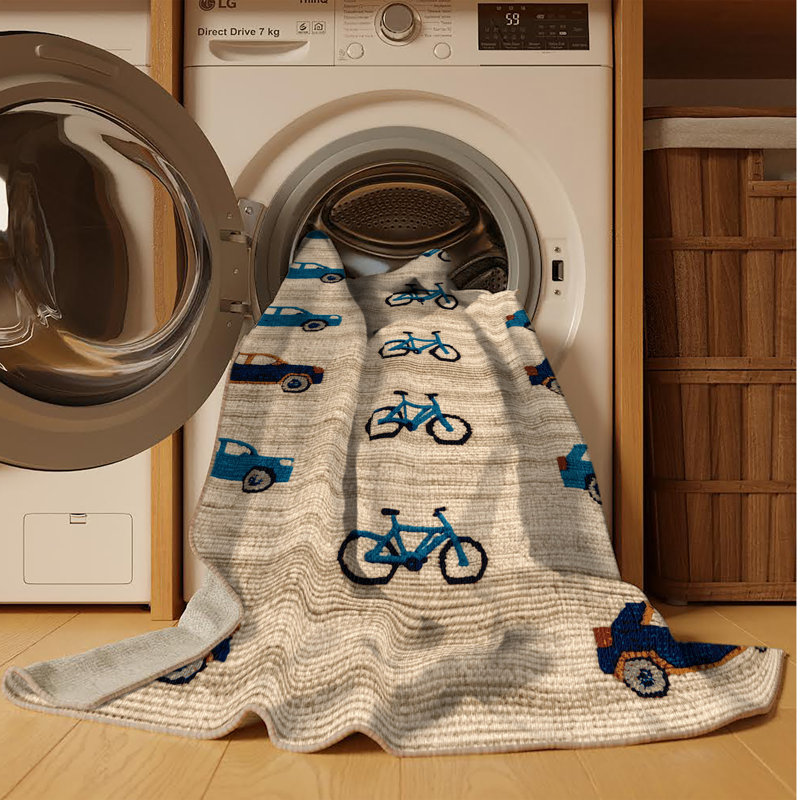 Tapis beige lavable à la machine, Carré 8 pi