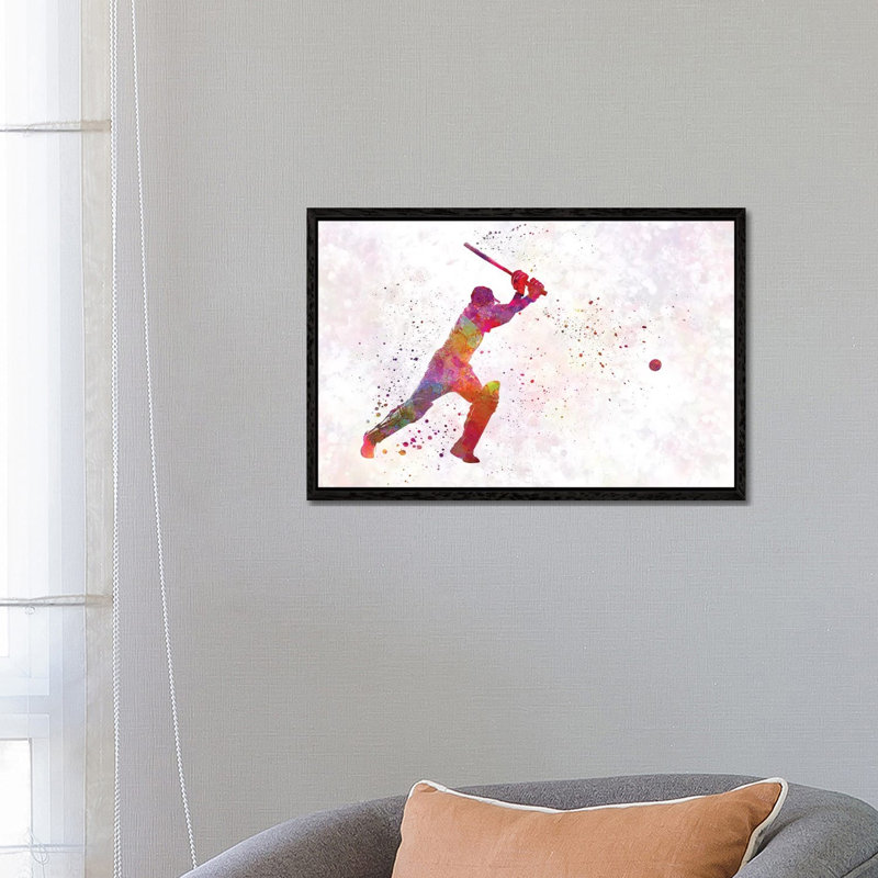 Cricket Player Batsman Silhouette IV by Paul Rommer - Floater Frame Gallery-Wrapped Canvas Giclée on Canvas, Black