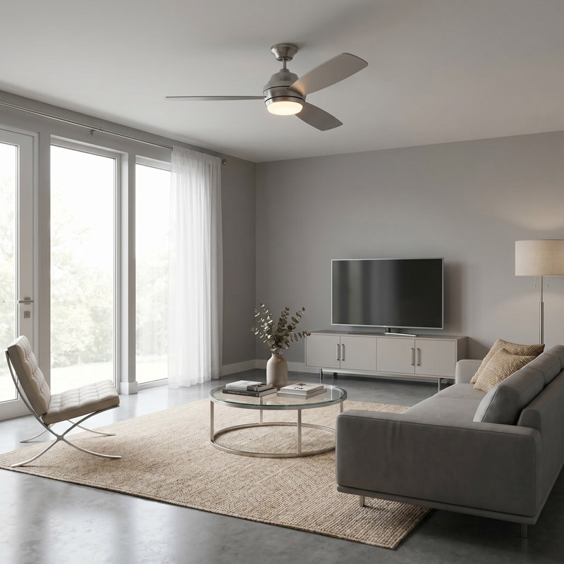 Ikon LED Downrod Ceiling Fan, Light Gray Weathered Oak, Aged Pewter
