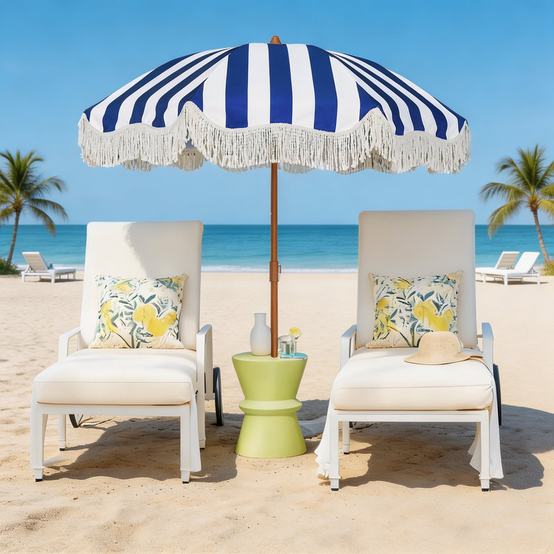 Parasol de terrasse bohémien à franges, 6,5 pi, noir noble (base non incluse), Black