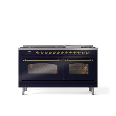 ILVE Nostalgie II Series 60 inch Dual Fuel Range with 9 Sealed Burners, Griddle (Glass Door)
