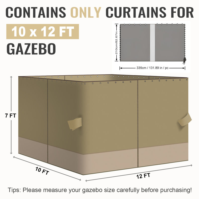 4-Panel Outdoor Gazebo Curtains, Khaki/Sand Yellow, 82.7" H x 120" W144" D