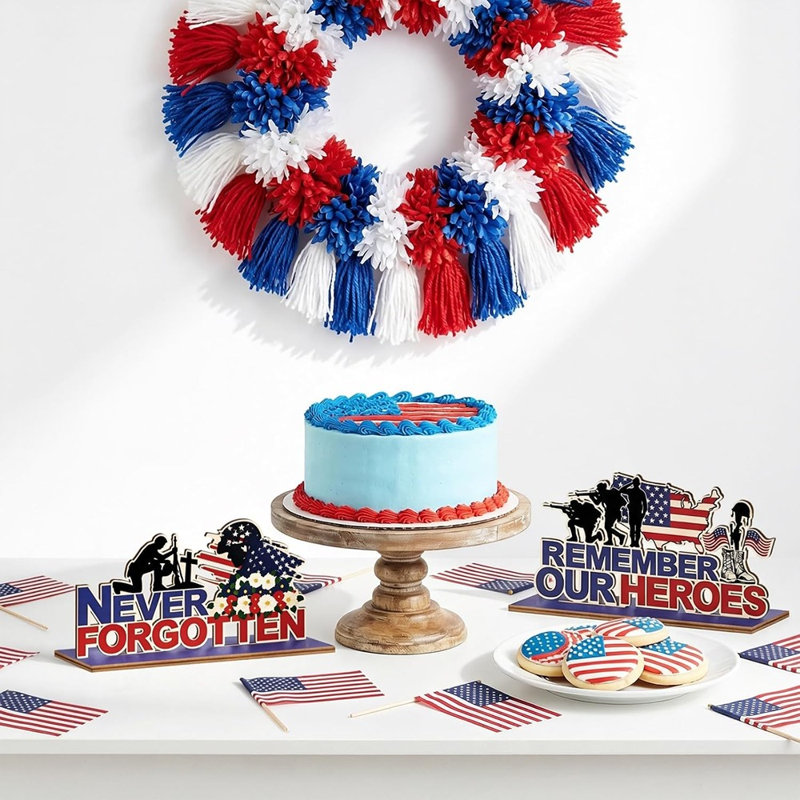 Centres de table de la journée commémorative - Décorations de fête patriotique avec un design en bois robuste pour les célébrations du jour commémoratif