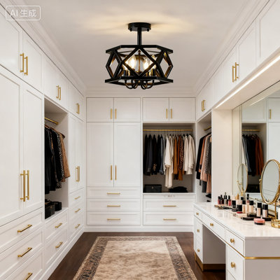 caimen Semi Flush Mount Ceiling Light Fixture, 4-Light Modern Farmhouse Chandelier With Open Metal Shade For Entryway Kitchen Bedroom Hallway Porch, E12 Base