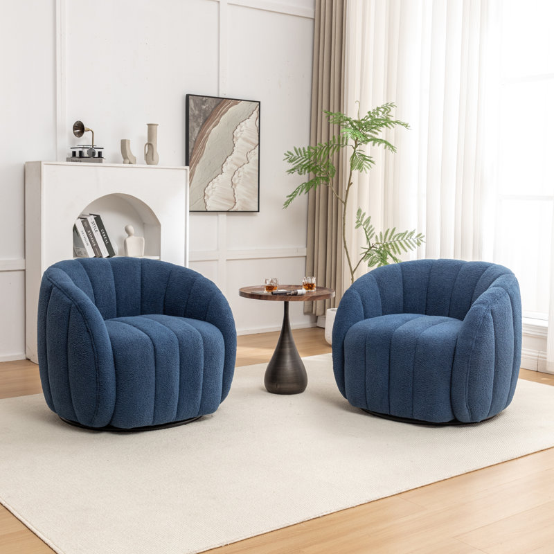 Fauteuil demi-tonneau pivotant Bennett, Mélange de polyester bleu marine