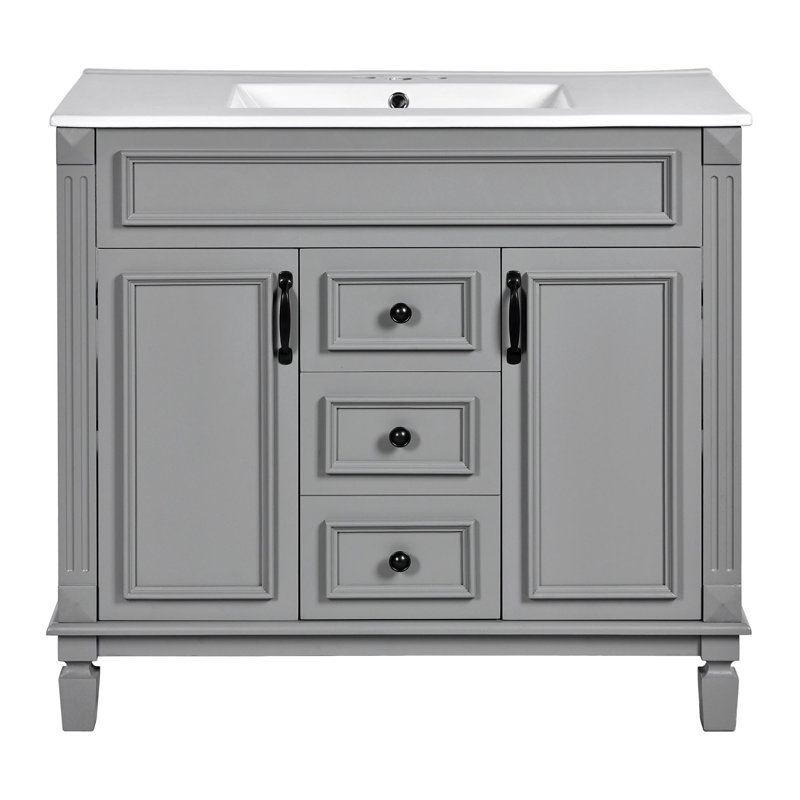 Meuble-lavabo 36 po avec lavabo supérieur et armoire à miroir, Gris