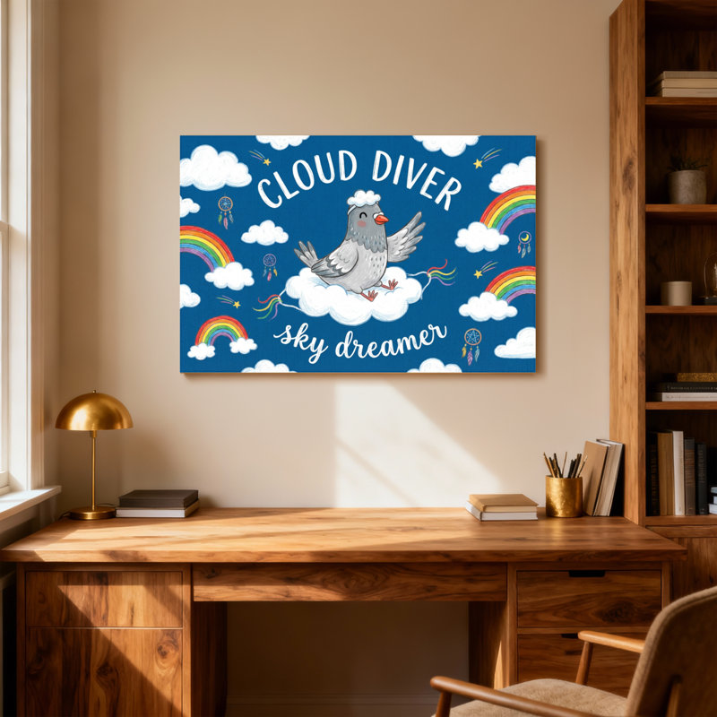 «Animals Cloud Diver Sky Dreamer Rainbow Bird Clouds Stars», reproduction de cadre photo sur toile, H 20 po x l 30 po