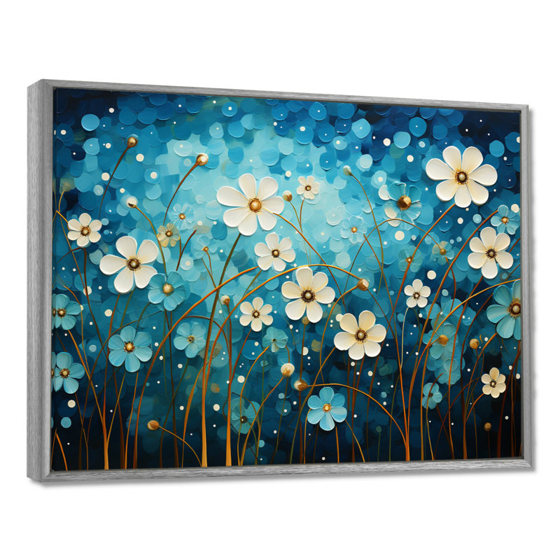 «Turquoise Tranquility», art mural abstrait, H 34 po x l 44 po x P 1,5 po, Encadrement argenté