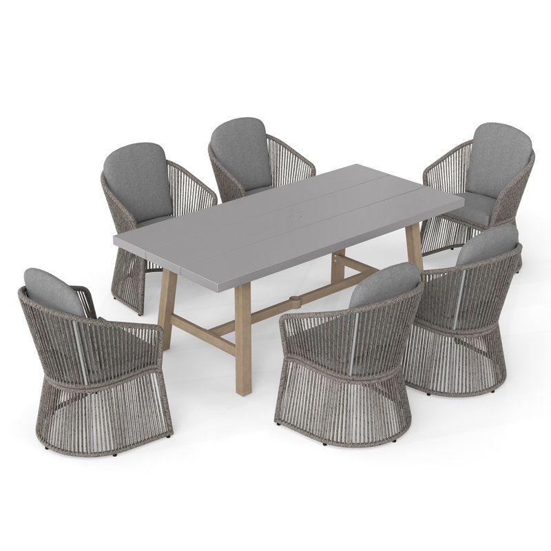 Rectangular Outdoor Dining Set With Cushions, Gray, Gray
