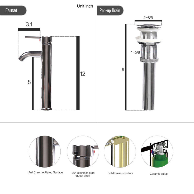 Lavabo de salle de bain ovale en verre trempé 21 po avec robinet Wade Logan® Beyo, Chrome chrome, Clair