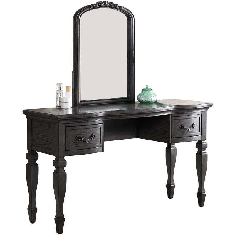 Meuble-lavabo de chambre gris antique avec comptoir en bois massif et garniture cloutée contemporaine en noir inclus - style moderne