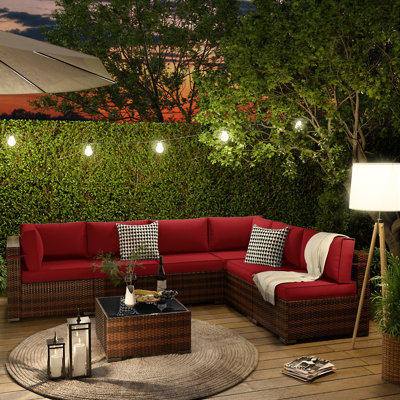 Wicker 6 - Person Modular Patio Conversation Sets with Cushions