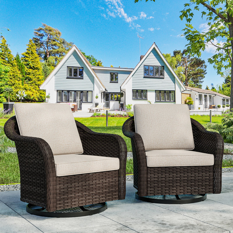 Ensemble de 2 chaises de patio pivotantes avec coussins, Beige