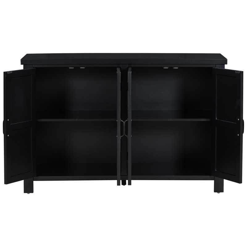 Buffet de rangement à 4 portes avec tablettes réglables et poignées rétro Atimon, rangement spacieux, pieds en pin, pour le salon, le bureau et le vestibule