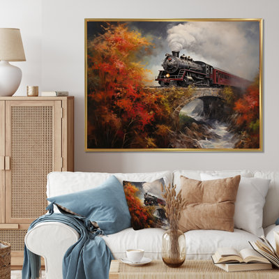 " Steamtrain Crossing Autumn Bridge Painting "
