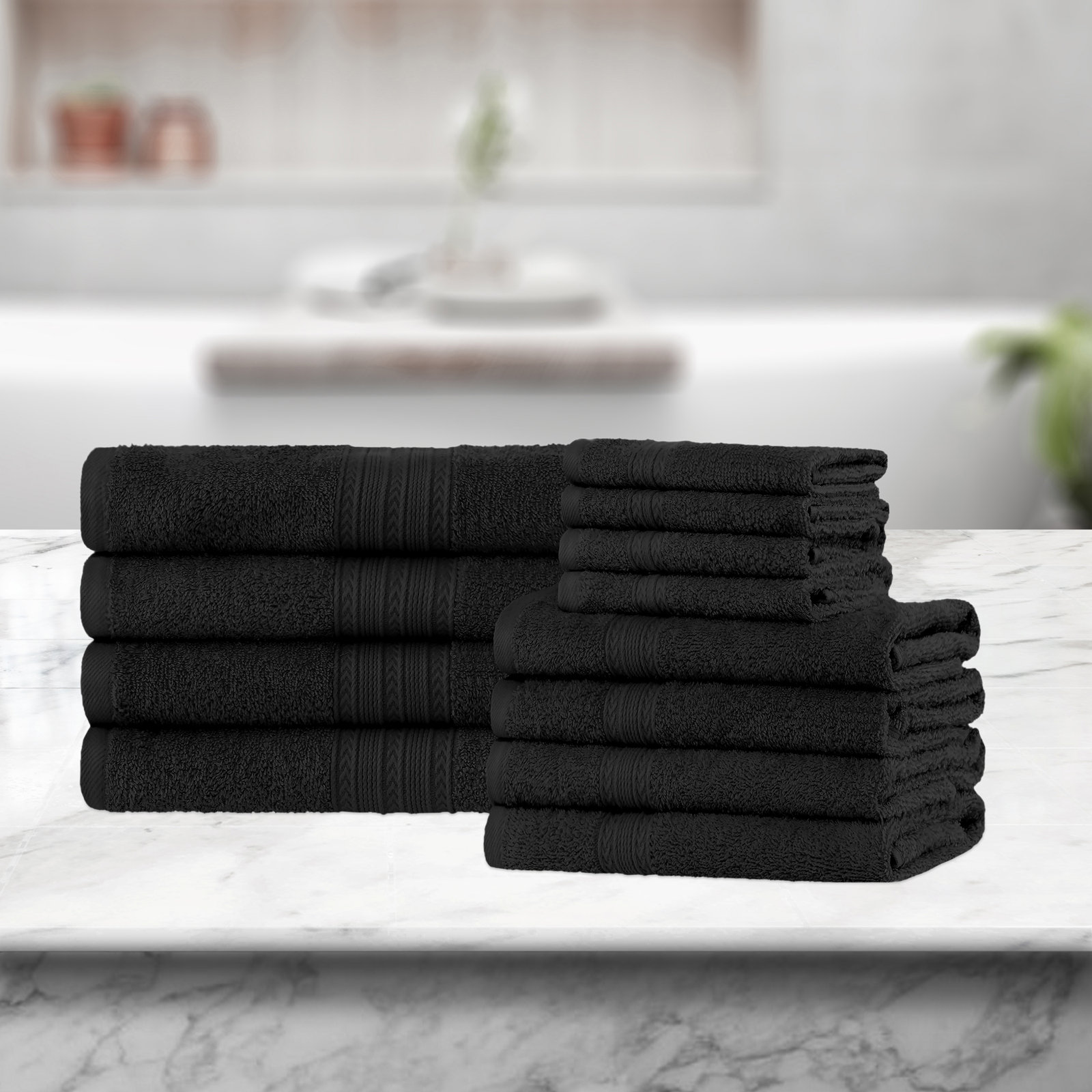 12-Piece Cotton Towel Set, Black