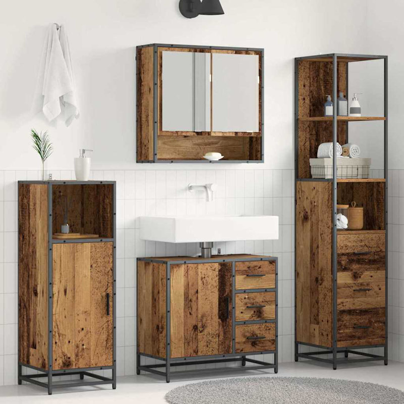 Vanity & Mirror Set, Medium Wood