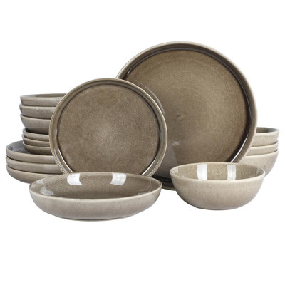 Gibson Elite Berea 16 Piece Plates & Bowls Reactive Glaze Round Stoneware Ceramic Dinnerware