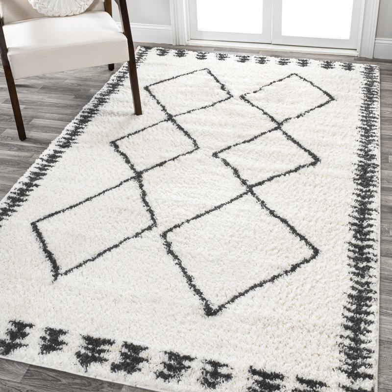 Tapis blanc / gris à poils longs schlenker, Rectangle 4pi x 6 pi