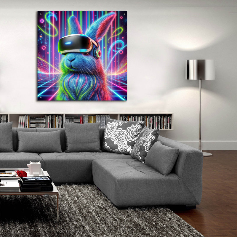 «Bunny Vr Headset» par Rey Klimt, art mural en verre acrylique, H 36 po x l 36 po x P 0,2 po