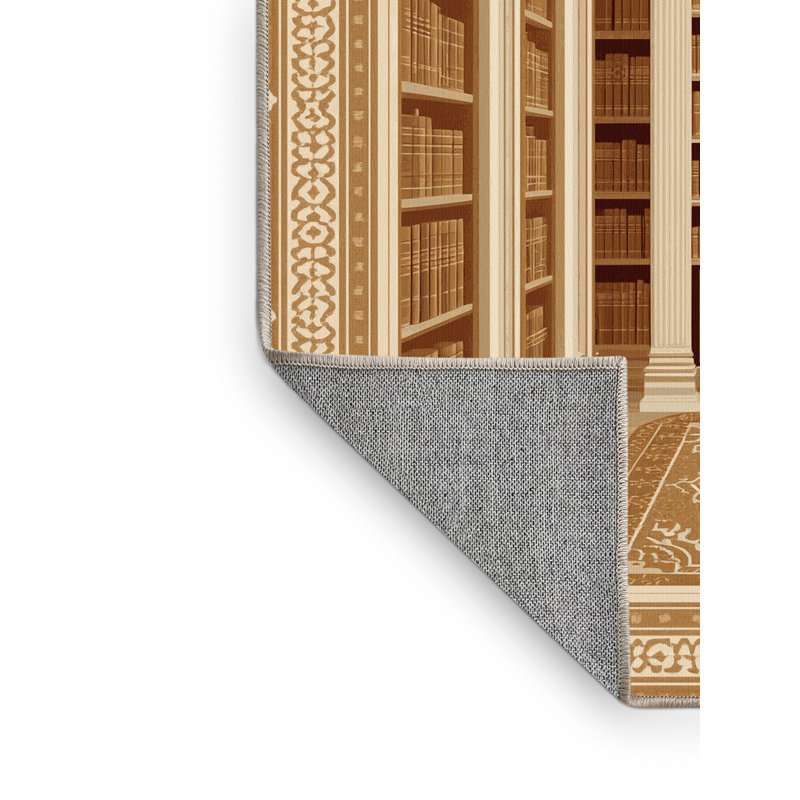 Machine Washable Pavni Library Interior Classic Oriental Rug in Brown – Beige Binding, 4x6