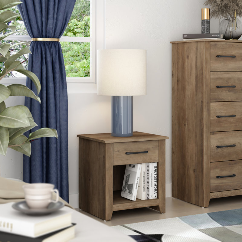 Walter 18.9" W x 20.3" H 1 Drawer Wooden Nightstand with Open Shelf, Knotty Oak