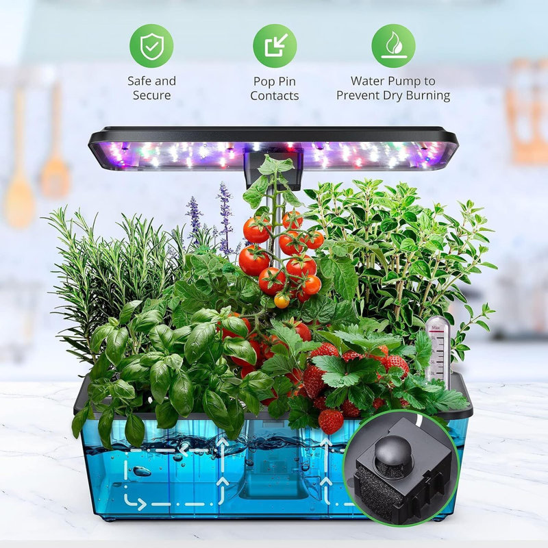 Système de culture hydroponique - 12 gousses, lumière de croissance 5 couleurs à 100 DEL 36 W, minuterie automatique, jardin intérieur avec pinces, jusqu'à 23 po