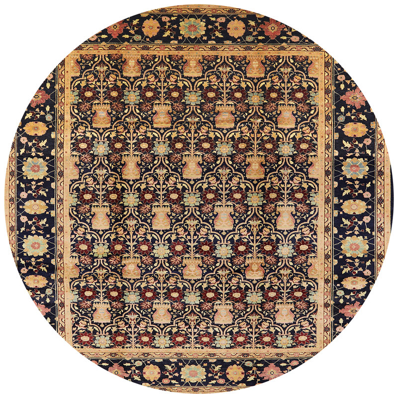 Tapis oriental beige / bleu marine Rosten, Rond 5 pi
