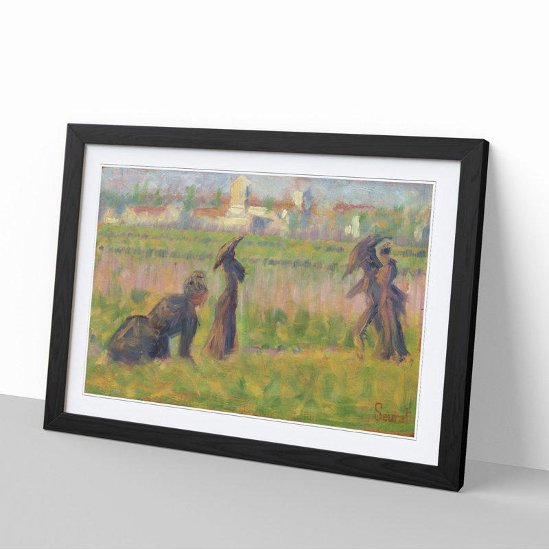 Figures in a Landscape by Georges Seurat - Picture Frame Painting on MDF, Black Framed, 27cm H x 36cm W x 2cm D